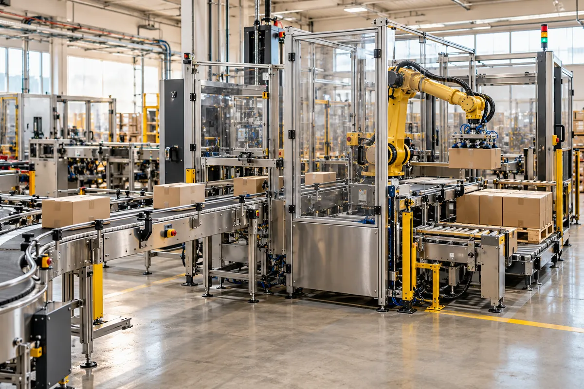 Immagine illustrativa: una linea di produzione automatica con un braccio robotico